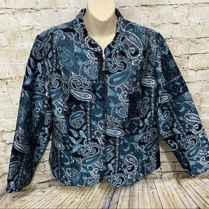 Christopher & Banks Green Black Paisley Zip Jacket